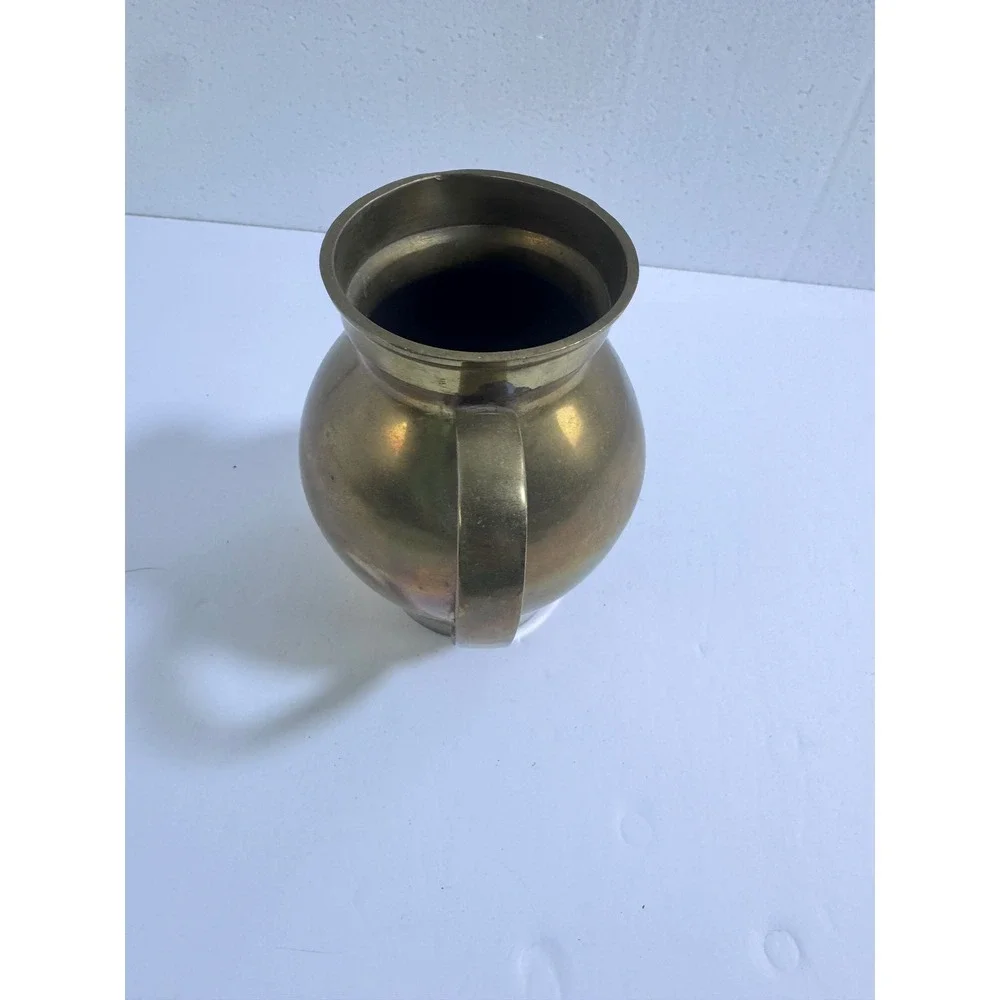 Vintage Solid‎ Brass Pitcher Vase Made in India Hand Crafted Decorative Jug 6in